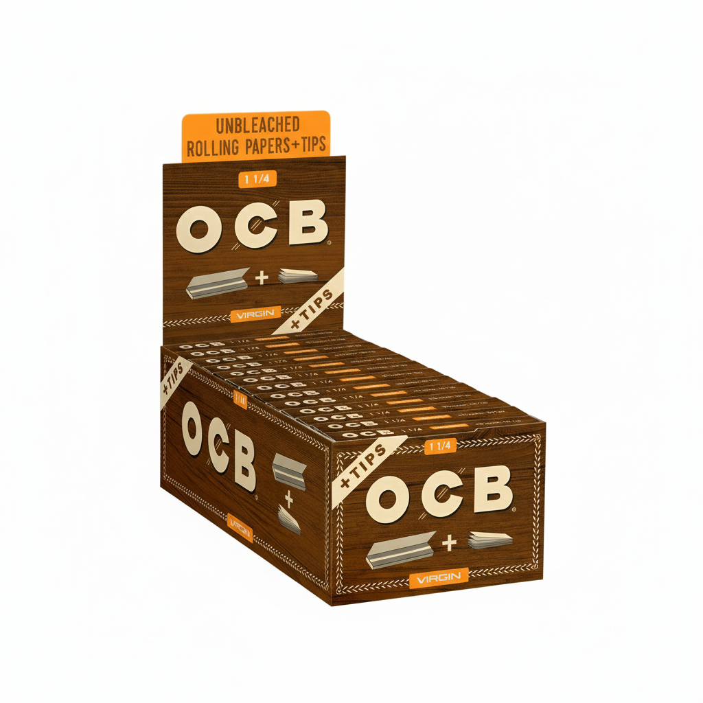 OCB Unbleached Rolling Papers on White Background